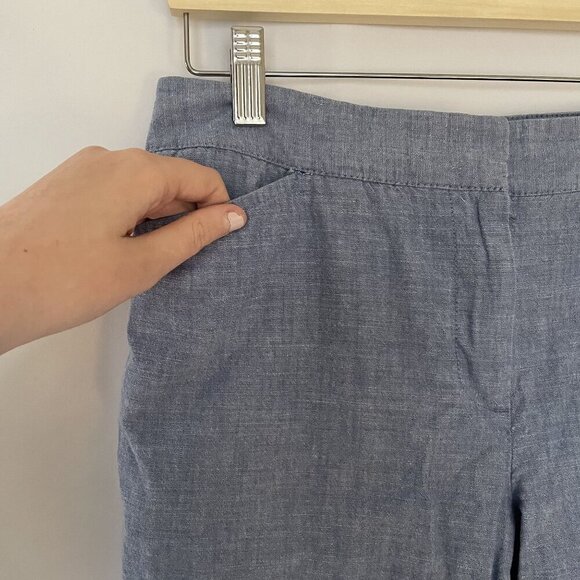 Talbots 6P perfect crop Womens Blue Chambray Pants With Side Zipper & Pockets - Picture 2 of 8